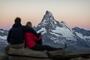 A sunrise on Rothorn with a view of the Matterhorn. The dream of every traveller in Switzerland.
